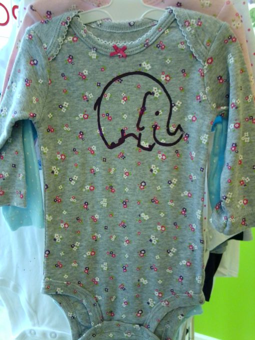 Grey Elephant Onesie with Flowers