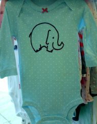 Turquoise Elephant Onesie with White Polka Dots 