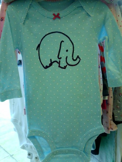 Turquoise Elephant Onesie with White Polka Dots 